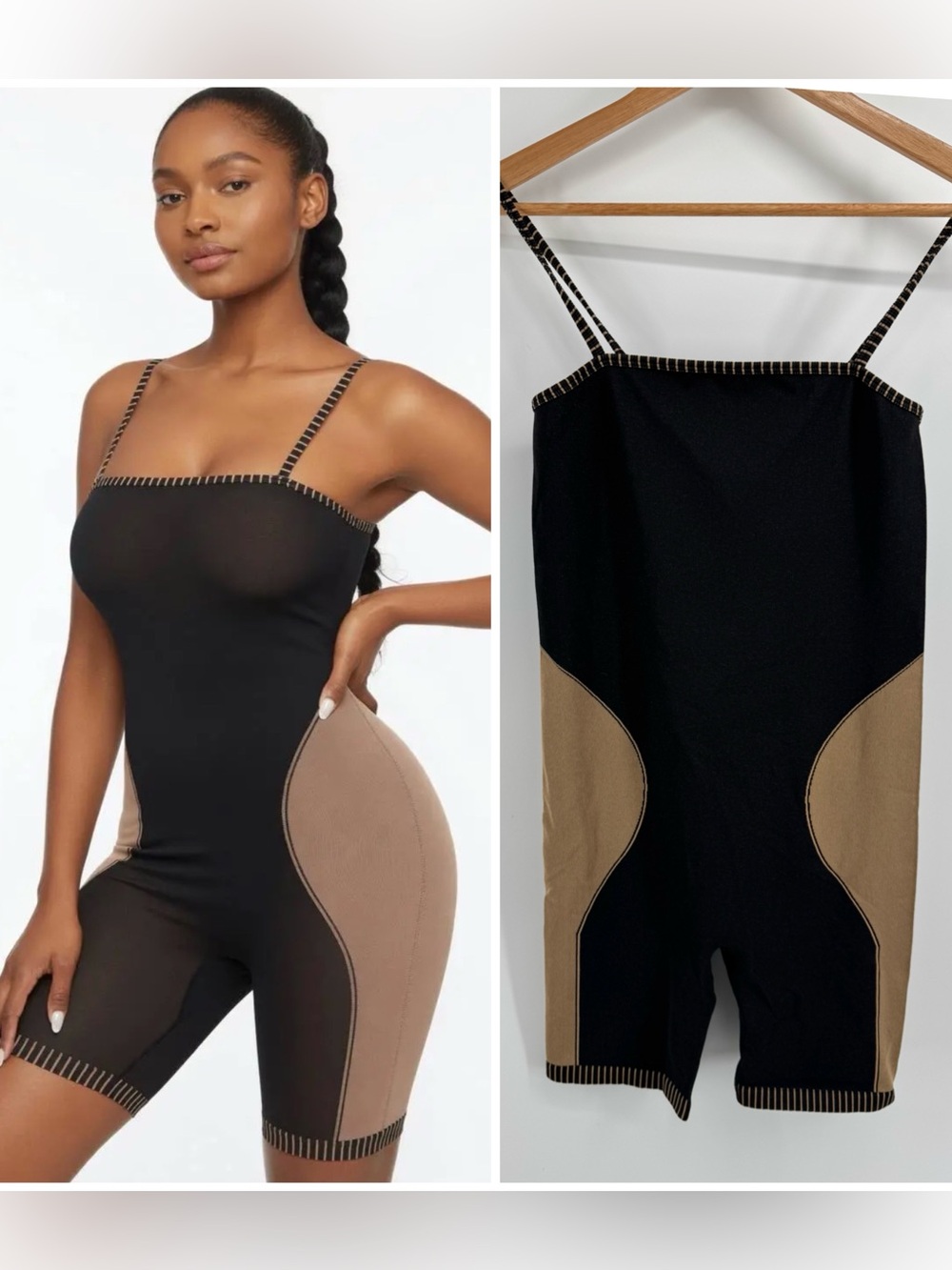 Forever 21 Black & Taupe Sculpting Bodysuit Romper Women's Size M/L  Activewear